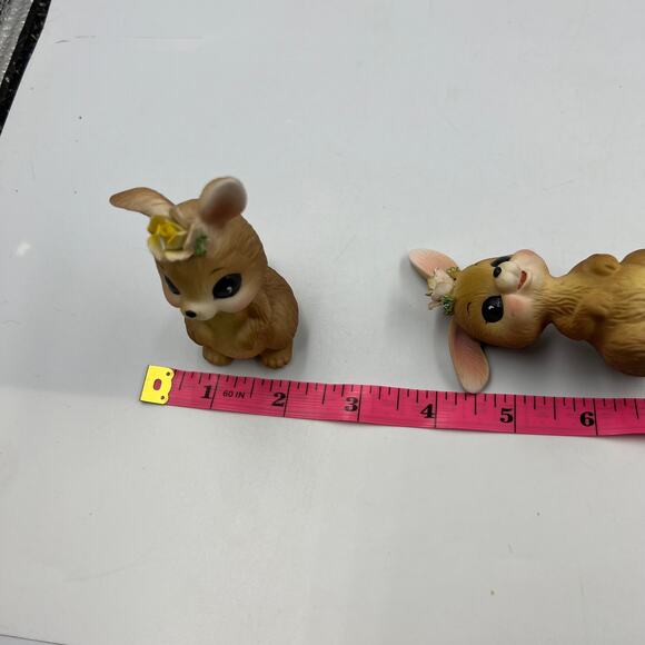 Vintage Josef Originals 2 Ceramic Bunny Rabbits Yellow Rose Bent Ears Figurines - Picture 6 of 8